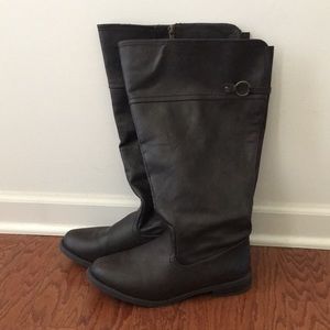 Dark brown wide calf under the knee boots